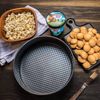 Step 2 Cake pan, popcorn, and cookies