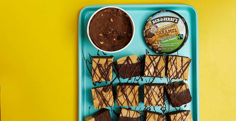 a tray of chocolate & Peanut Butter vegan fudge