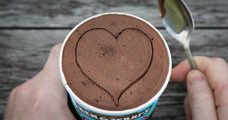 Pint of ice cream with a heart drawn in it