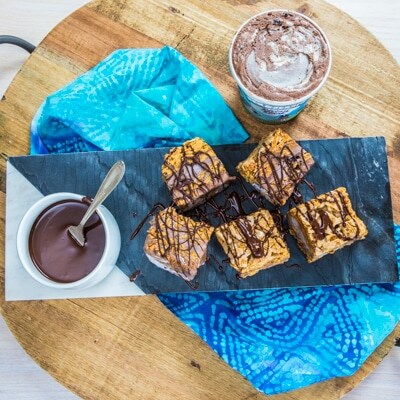 Step 4 Finished bars with chocolate drizzled on top