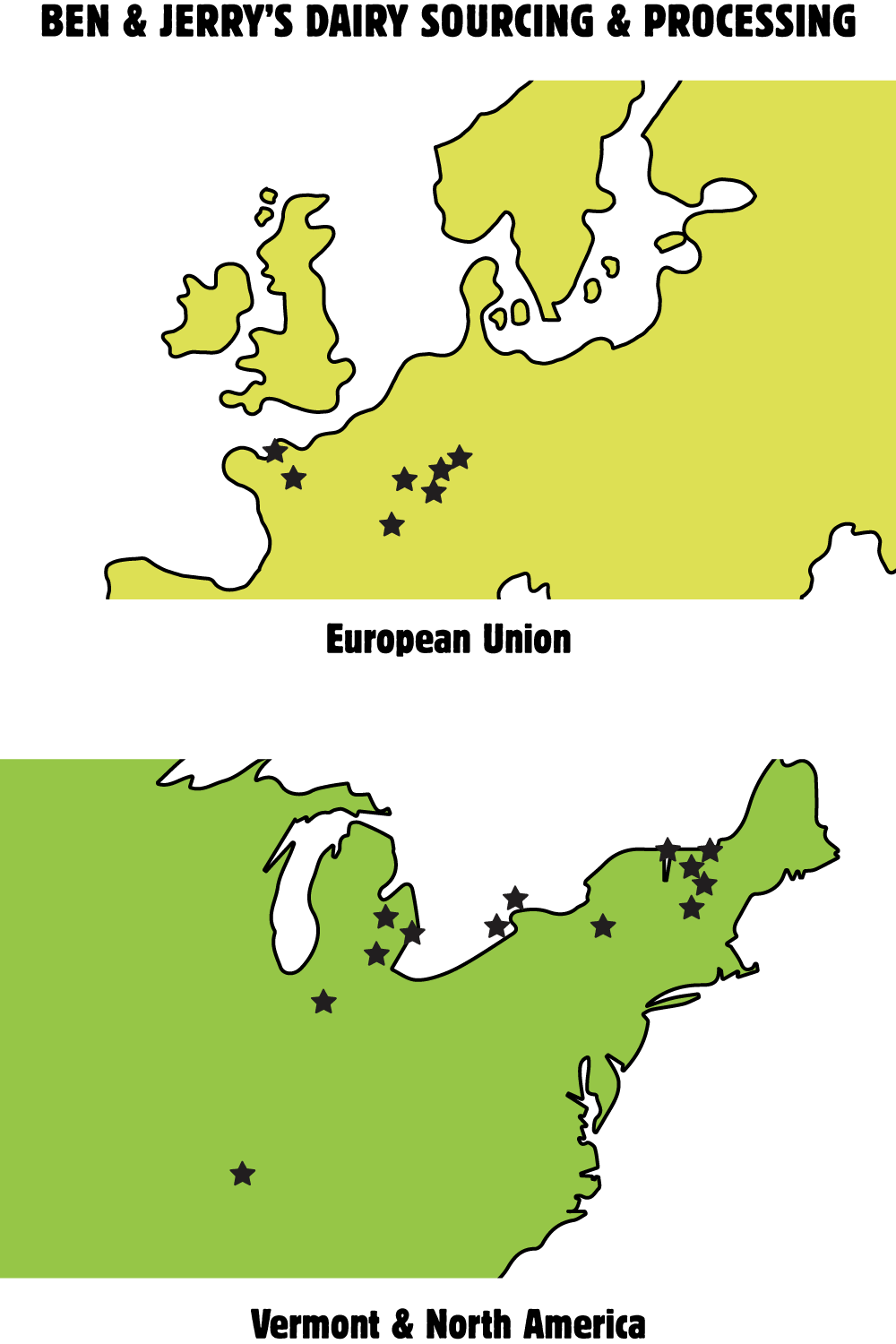Map of Ben & Jerry's Dairy Sourcing & Processing